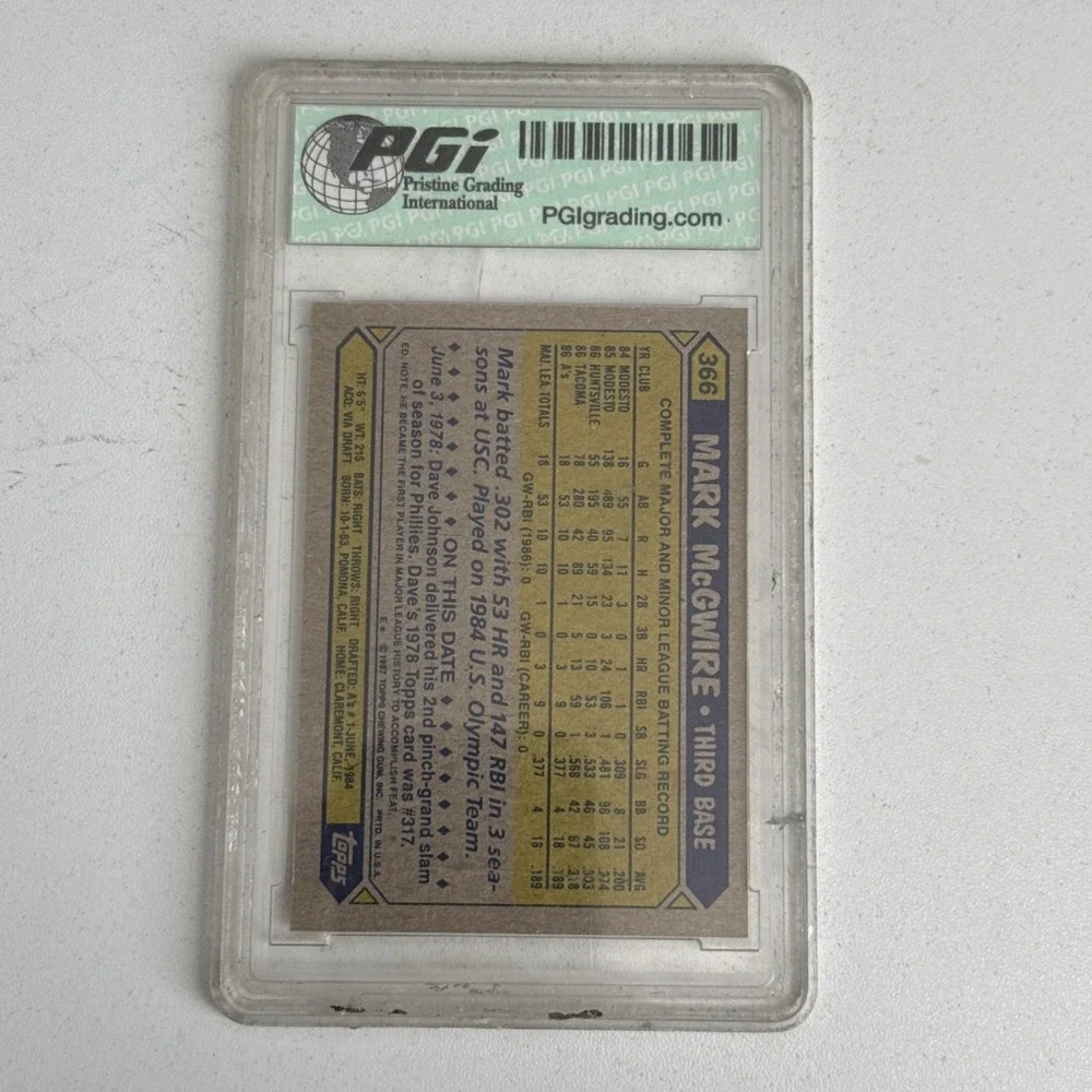 1987‎ TOPPS #366 MARK MCGWIRE Oakland Athletics PGI Graded 10 GEM Mint